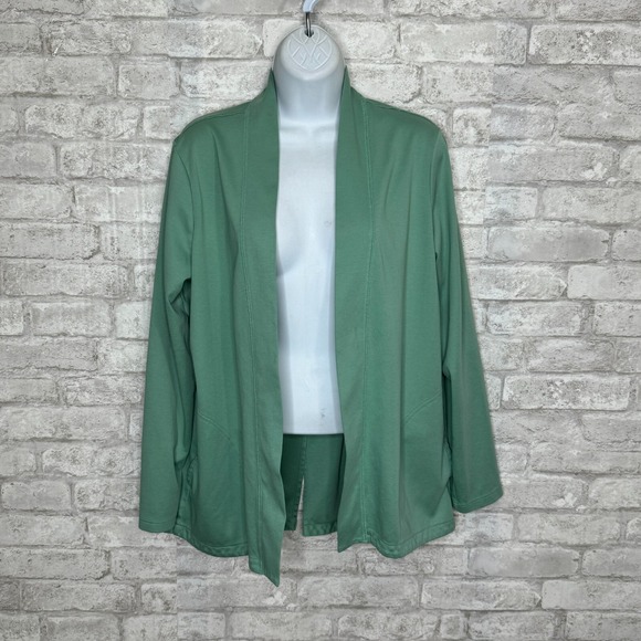 L.L. Bean Sweaters - LL Bean Cardigan Sweater Size Large Green 100% Supima Cotton Pockets Split Back